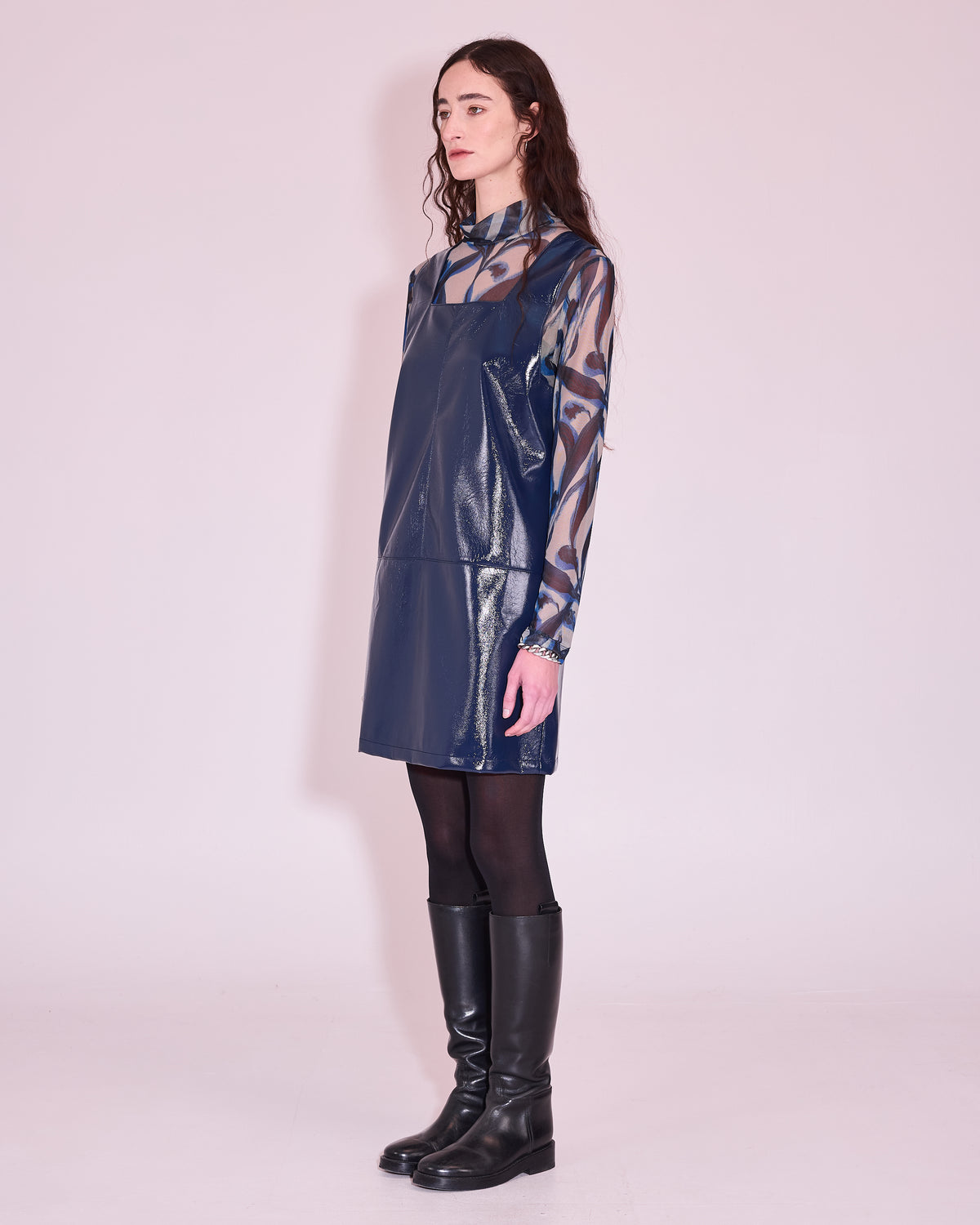 Jolene dress in academy blue faux leather