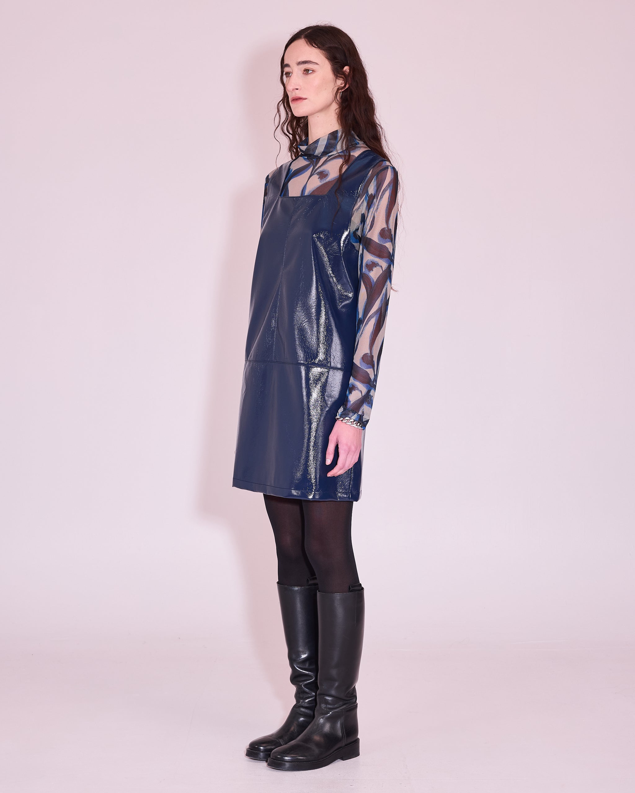 Jolene jurk in academy blue faux leather