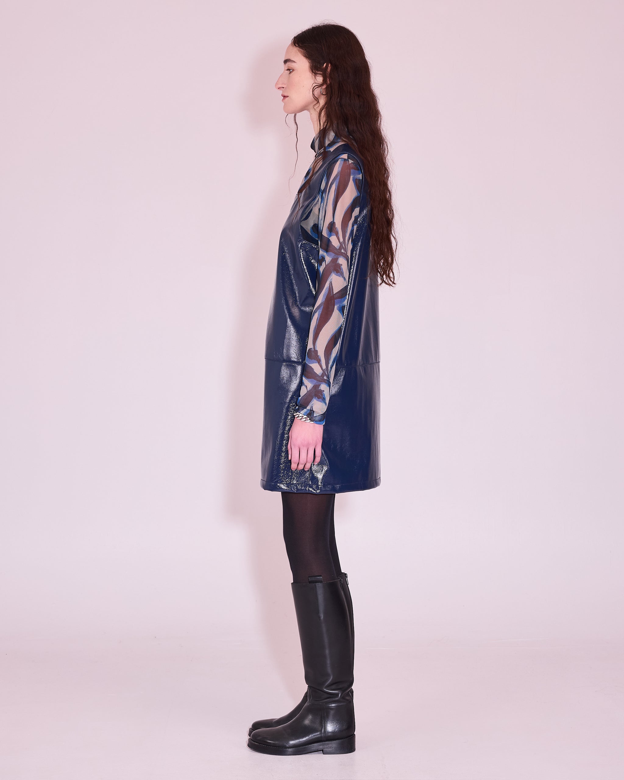 Jolene jurk in academy blue faux leather