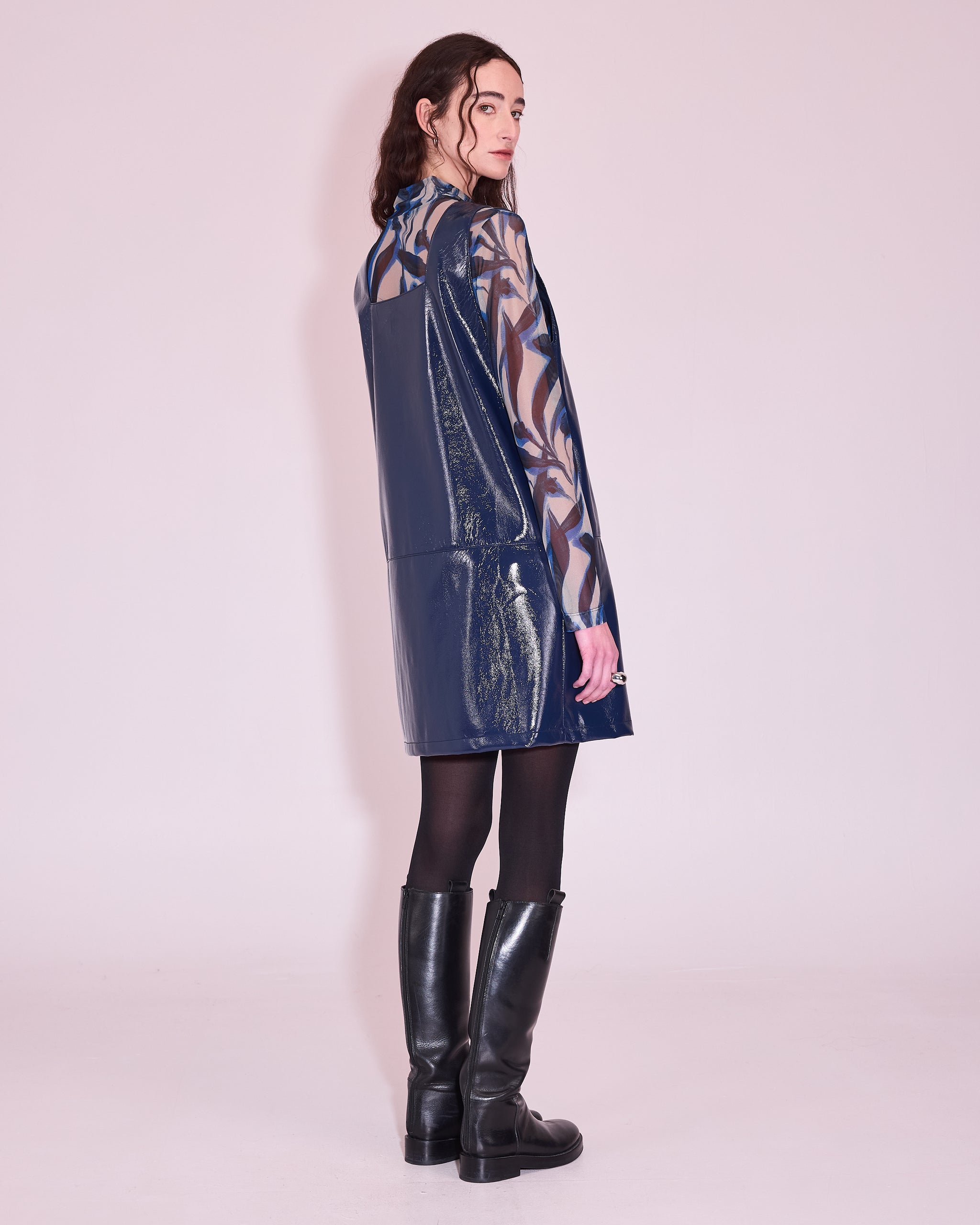 Jolene jurk in academy blue faux leather