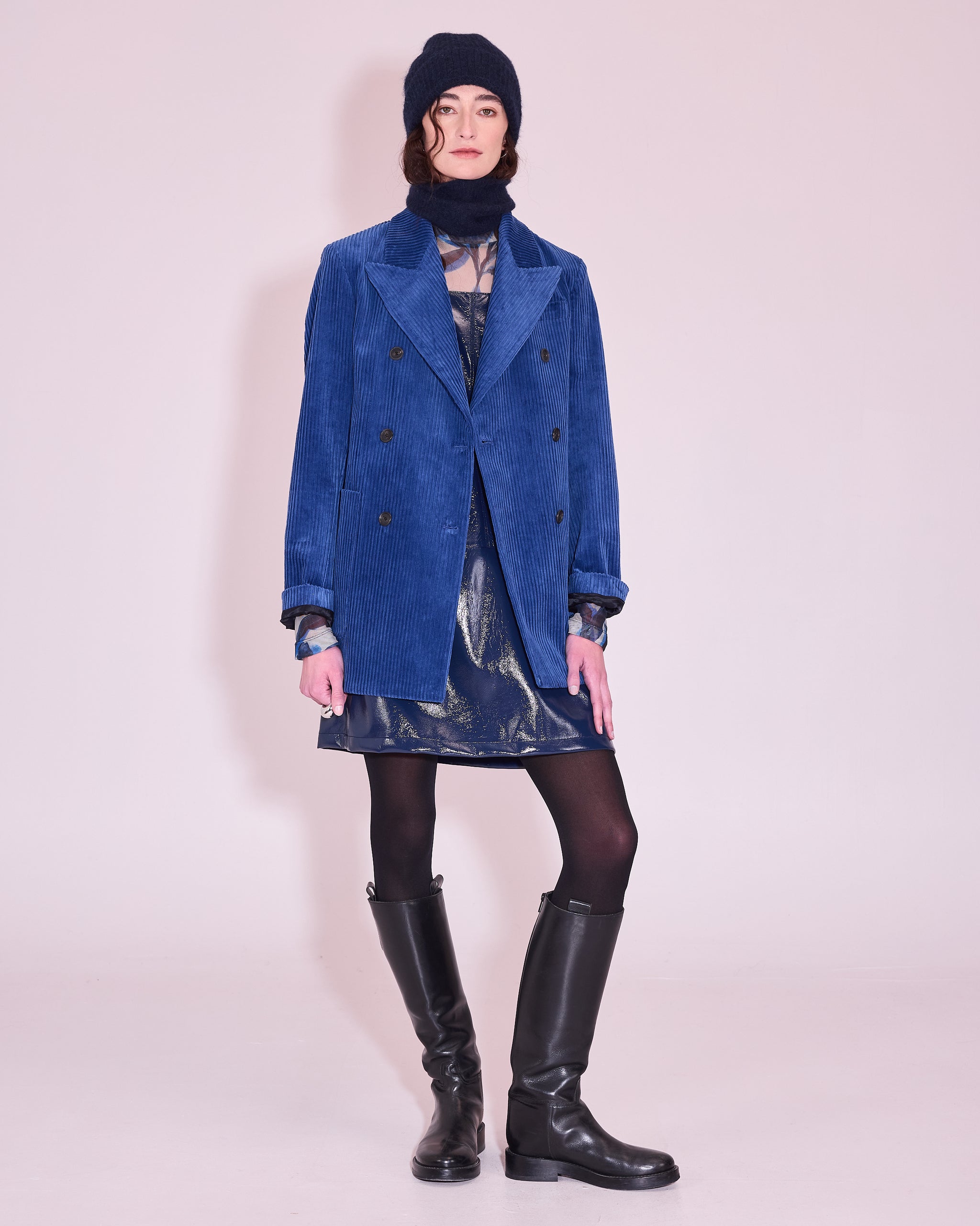 Jolene jurk in academy blue faux leather