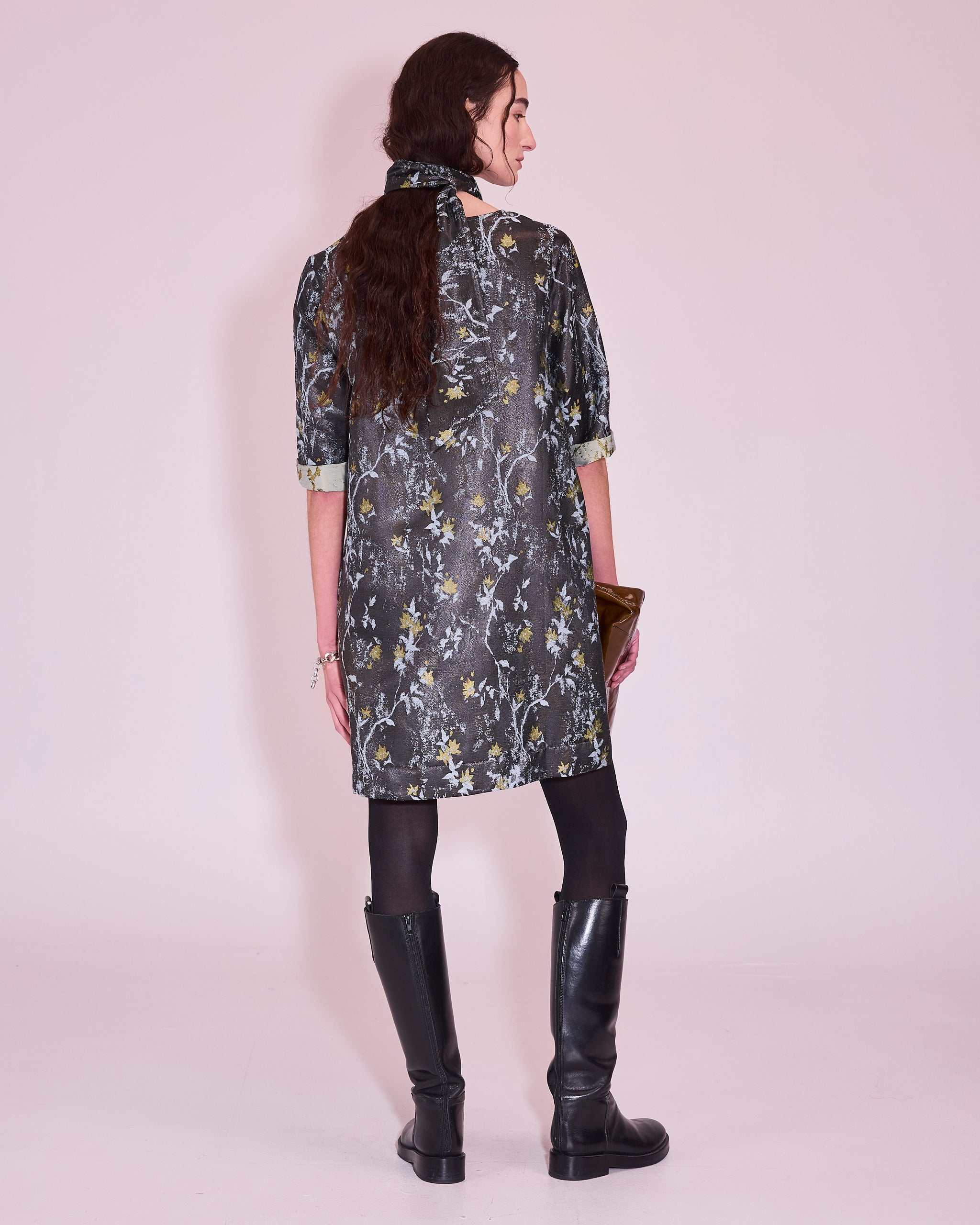 Judith dress in anthracite floral jacquard