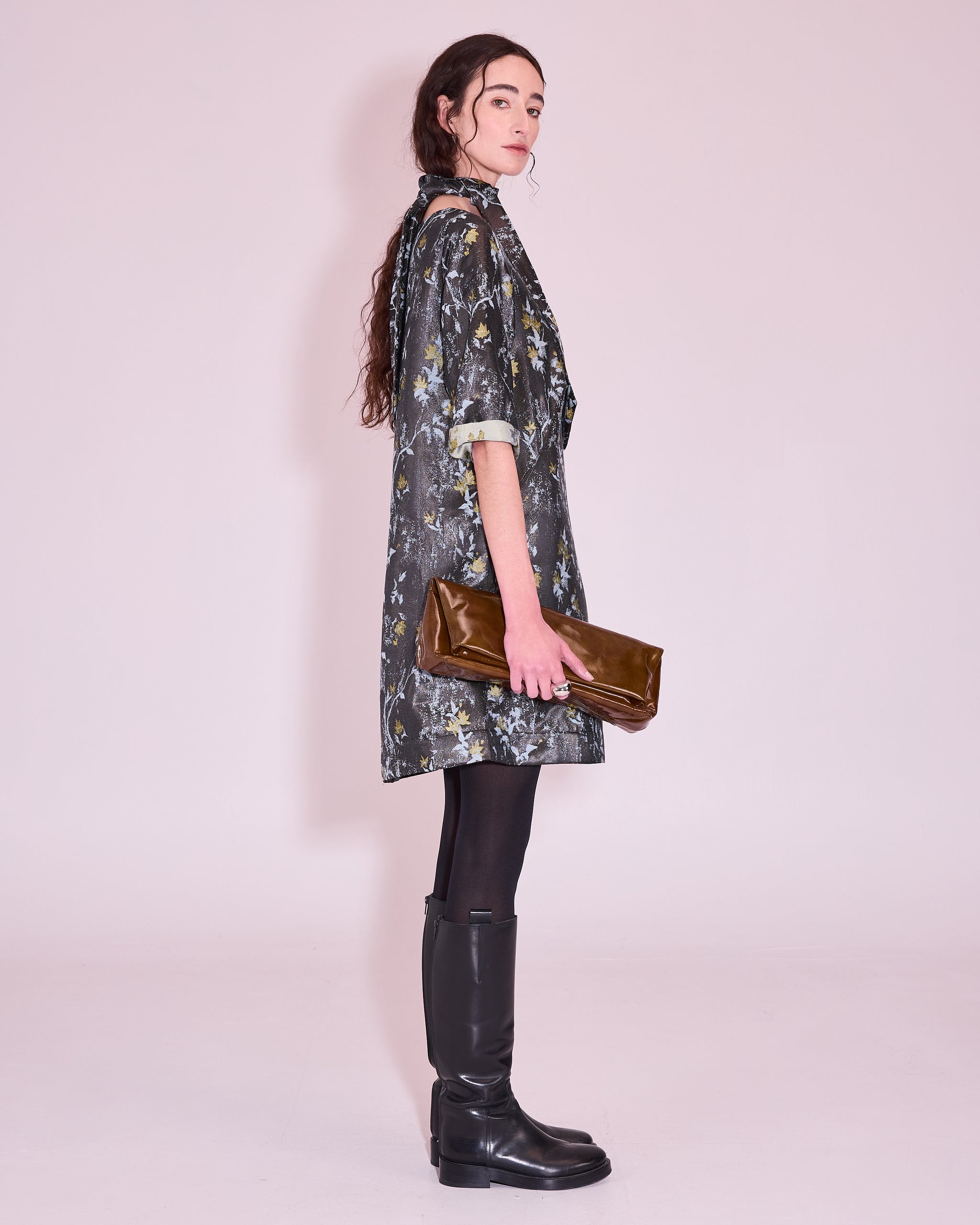 Judith dress in anthracite floral jacquard
