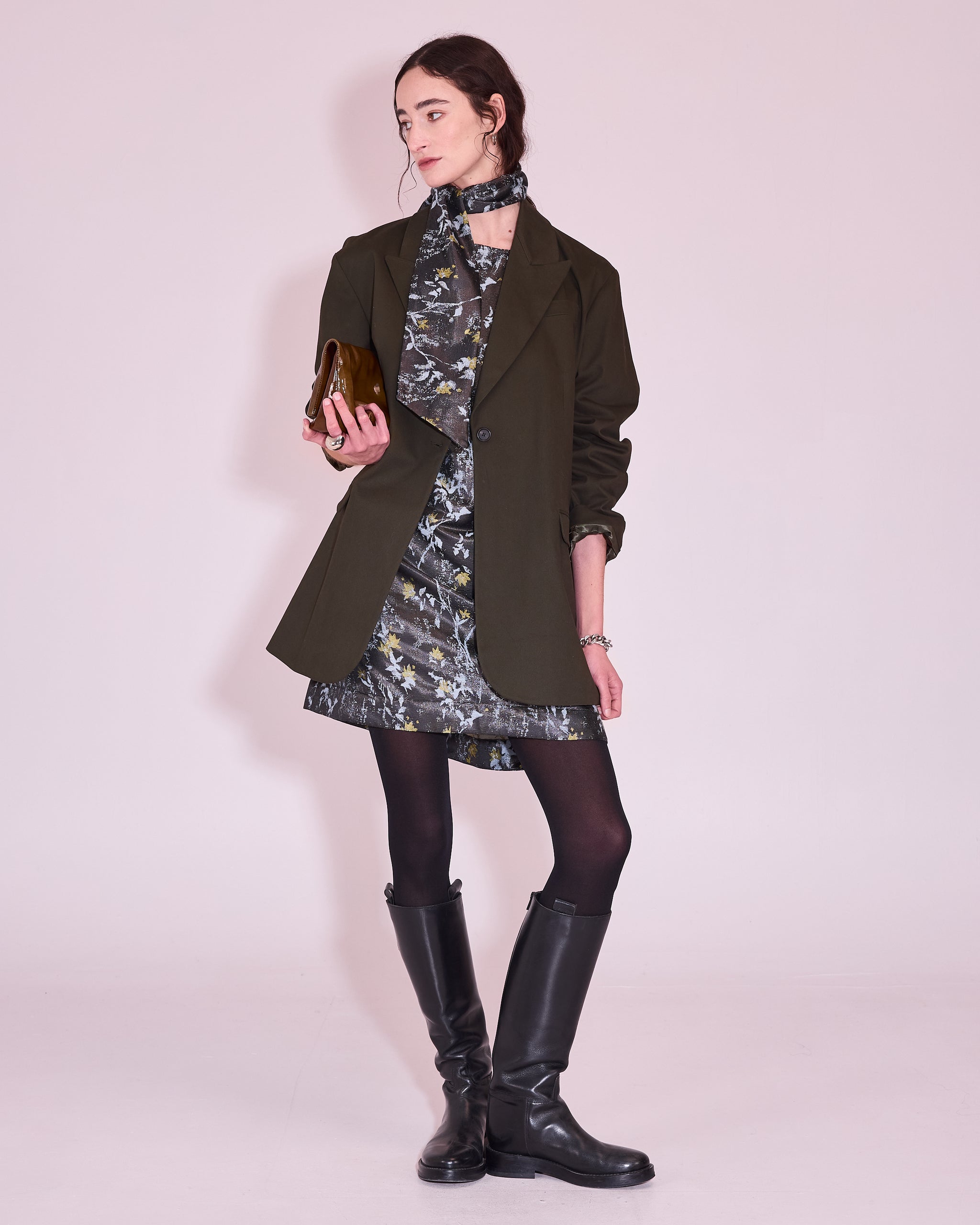 Judith dress in anthracite floral jacquard
