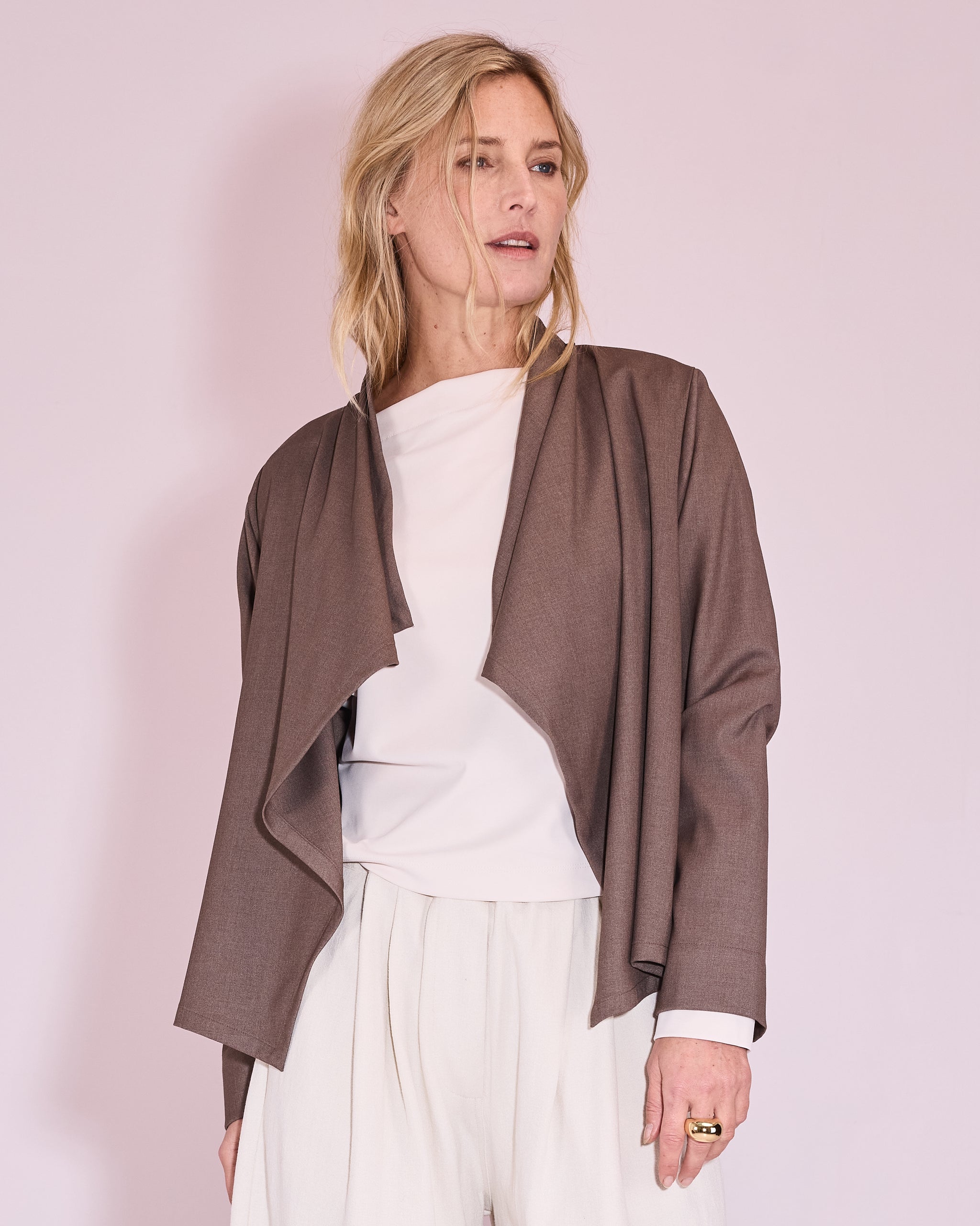 Jason wrap blouse in taupe mêlée