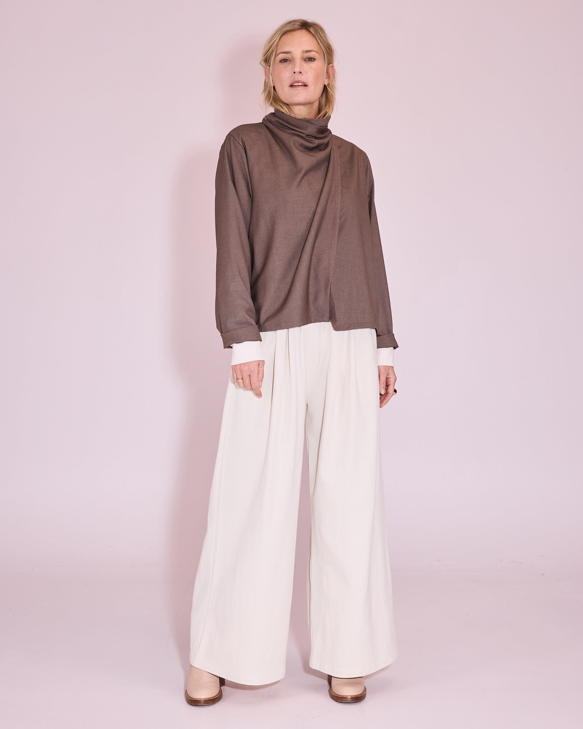 Jason wrap blouse in taupe mêlée