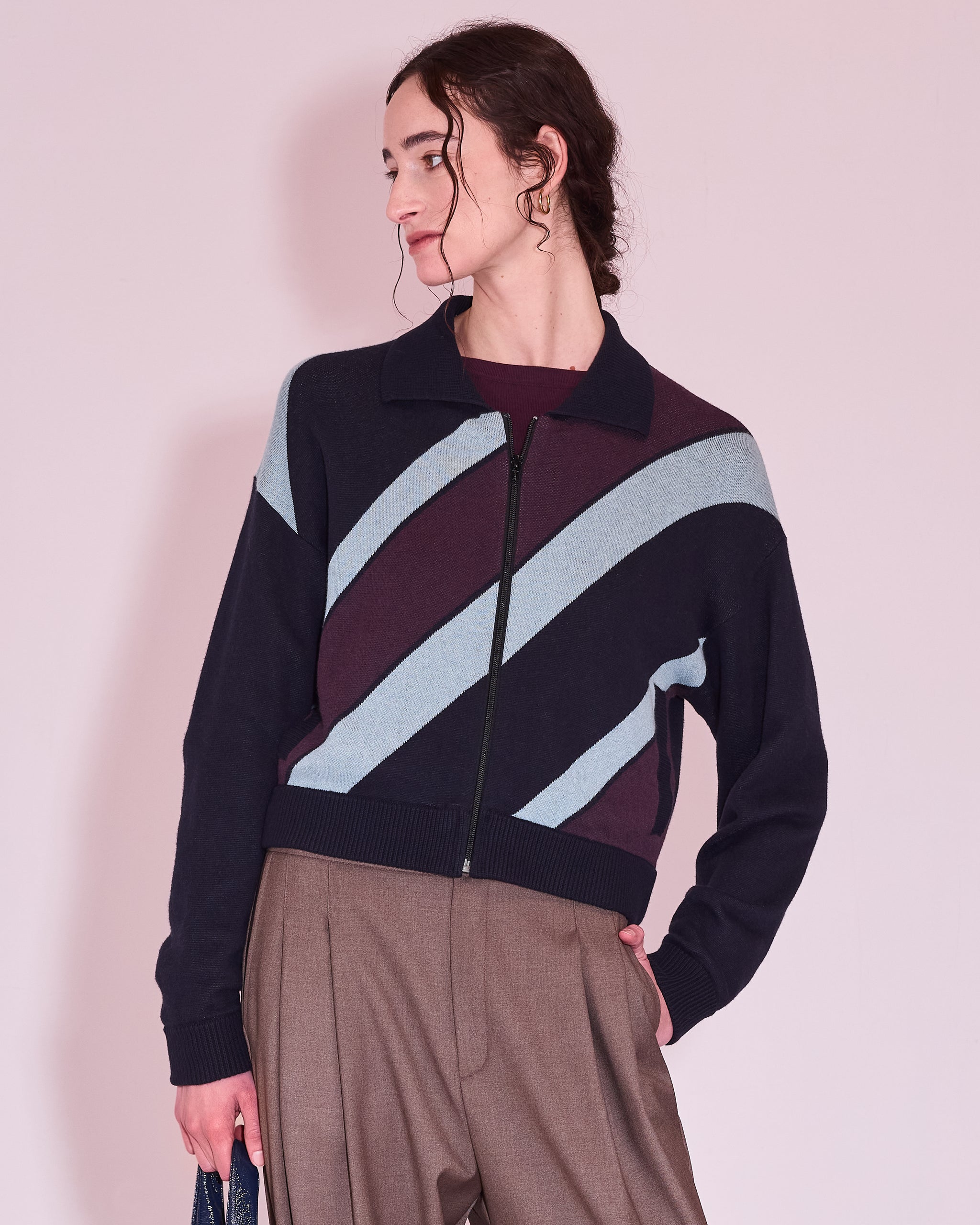 Juba knitted vest in midnight blue stripes