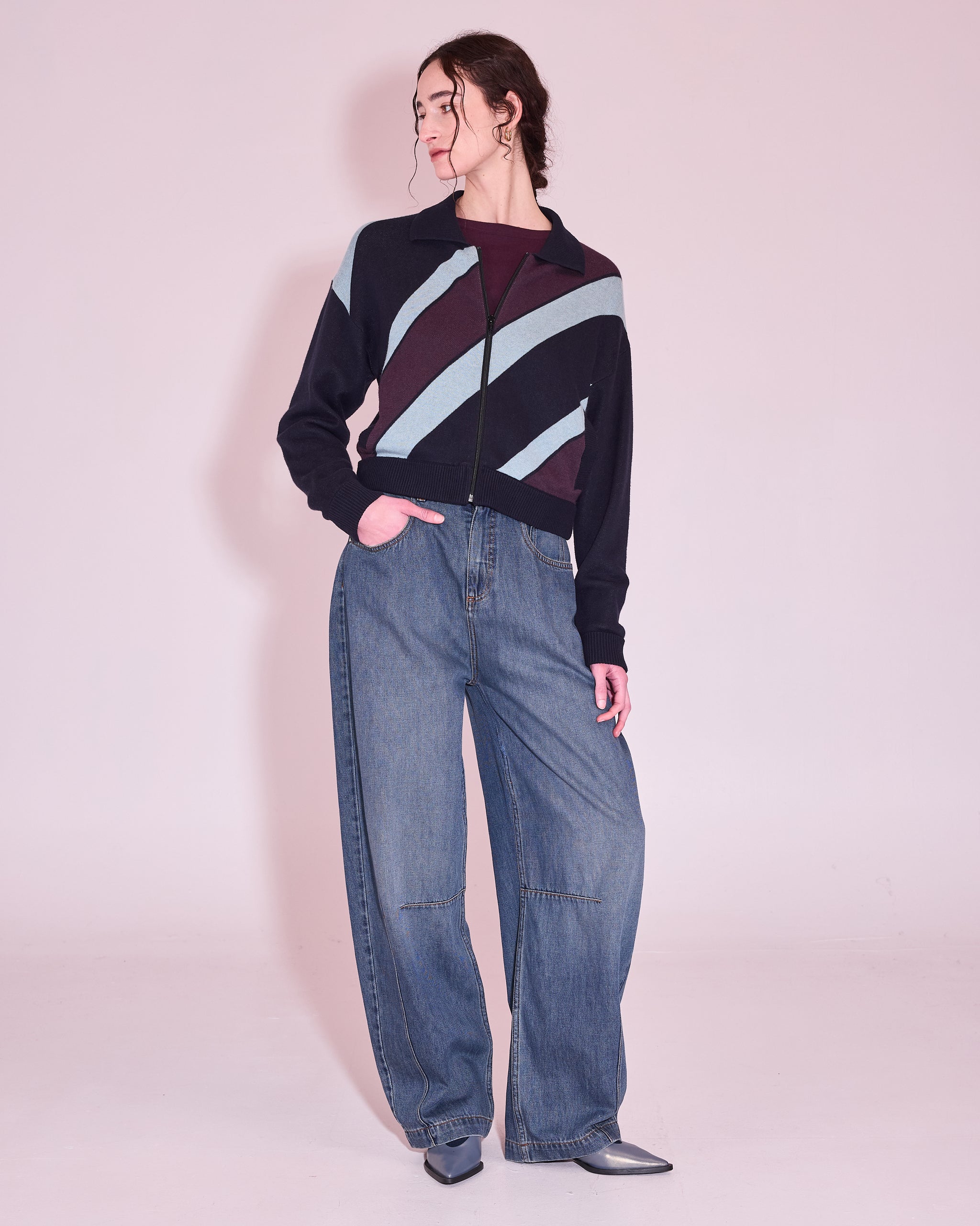 Juba knitted vest in midnight blue stripes