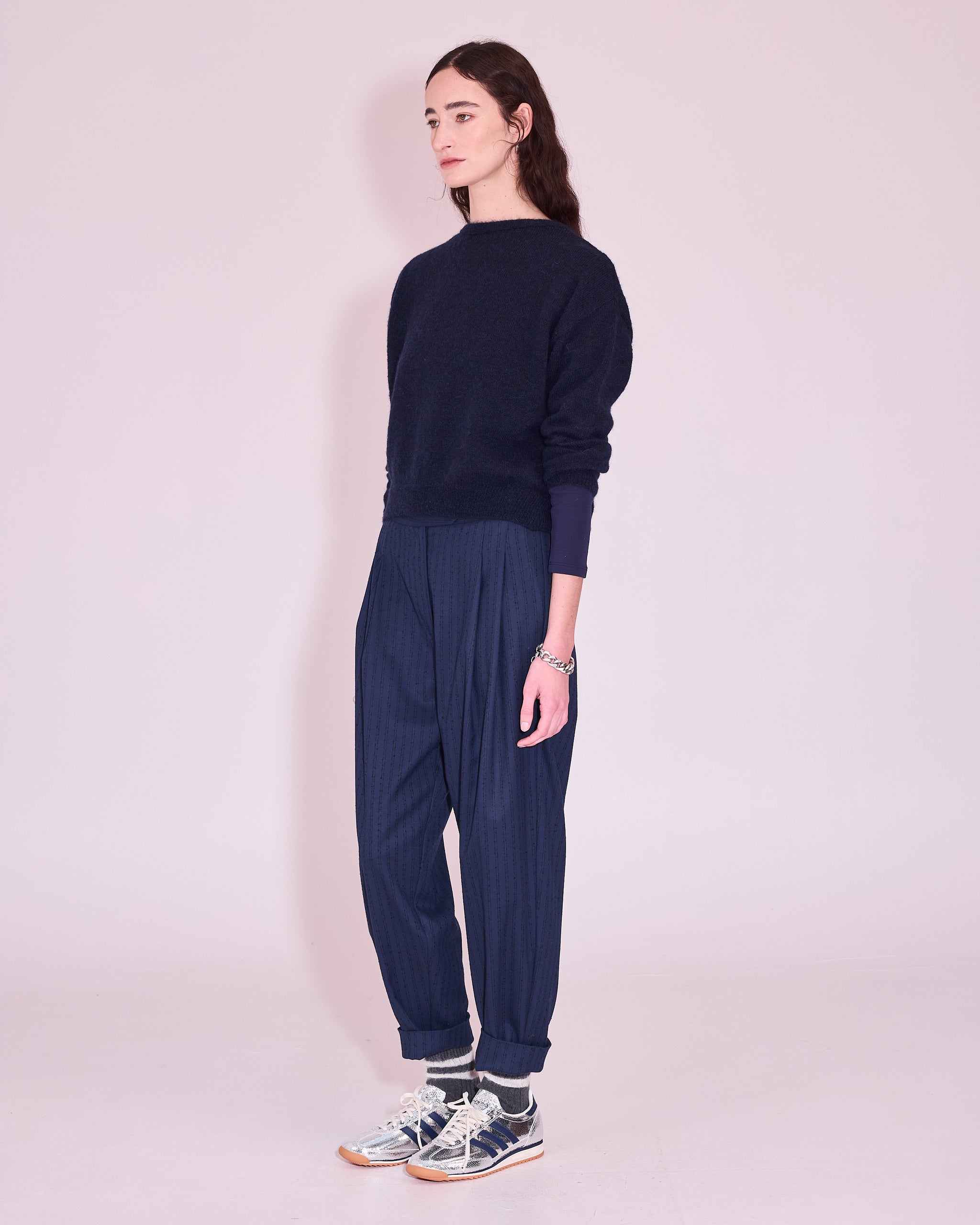 Janabaai wrap sweater in midnight blue
