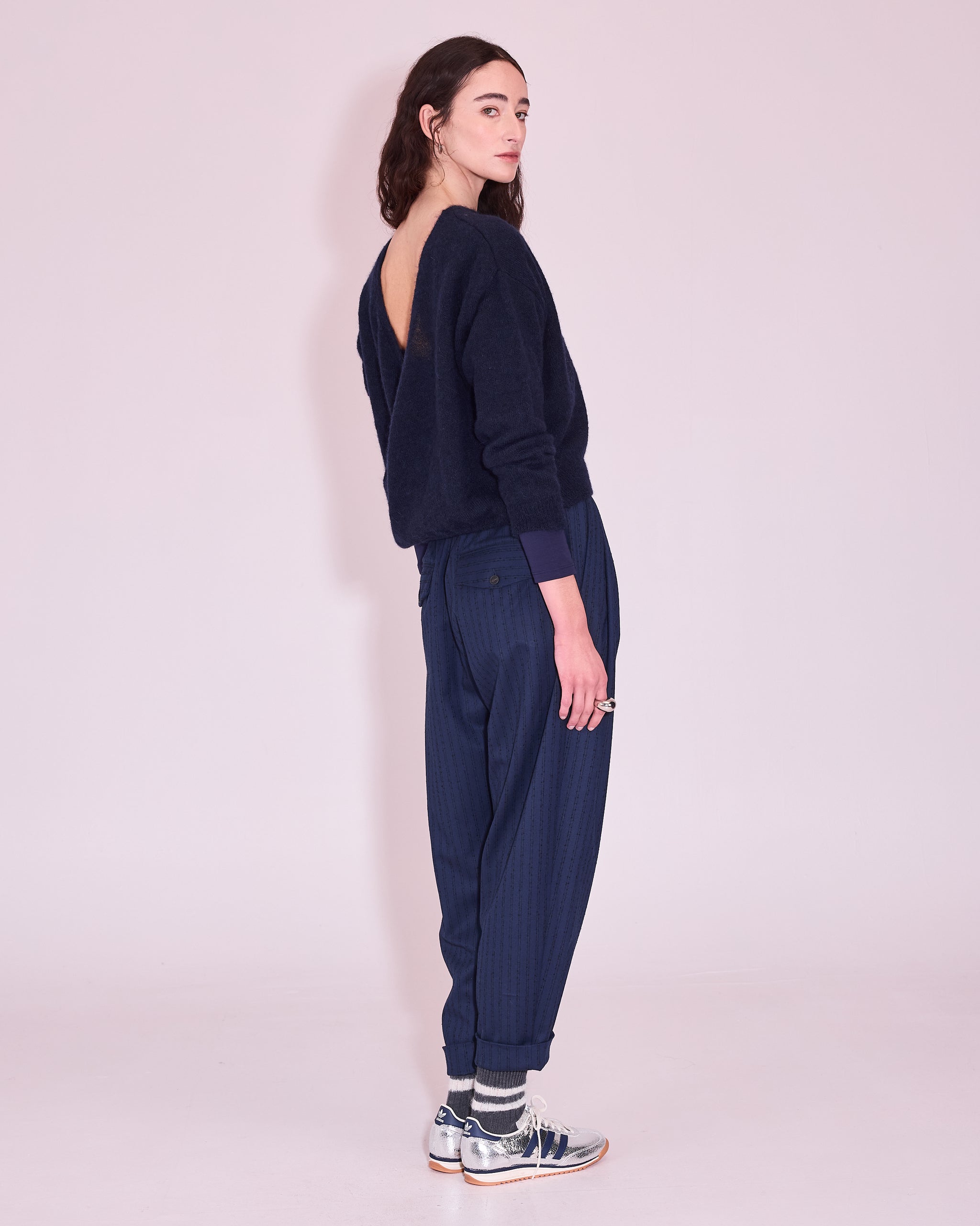 Janabaai wrap sweater in midnight blue