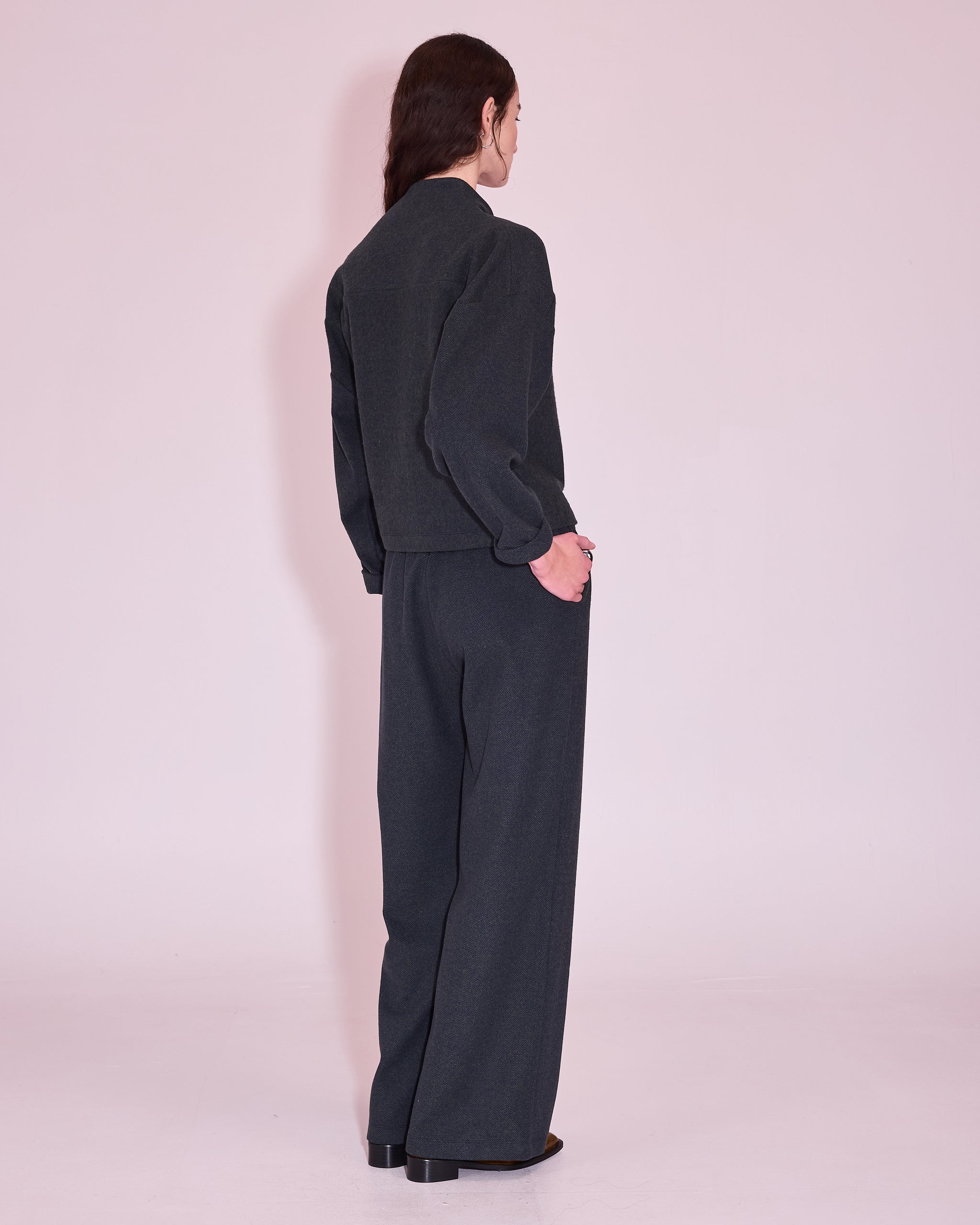 Gio broek in dark green herringbone