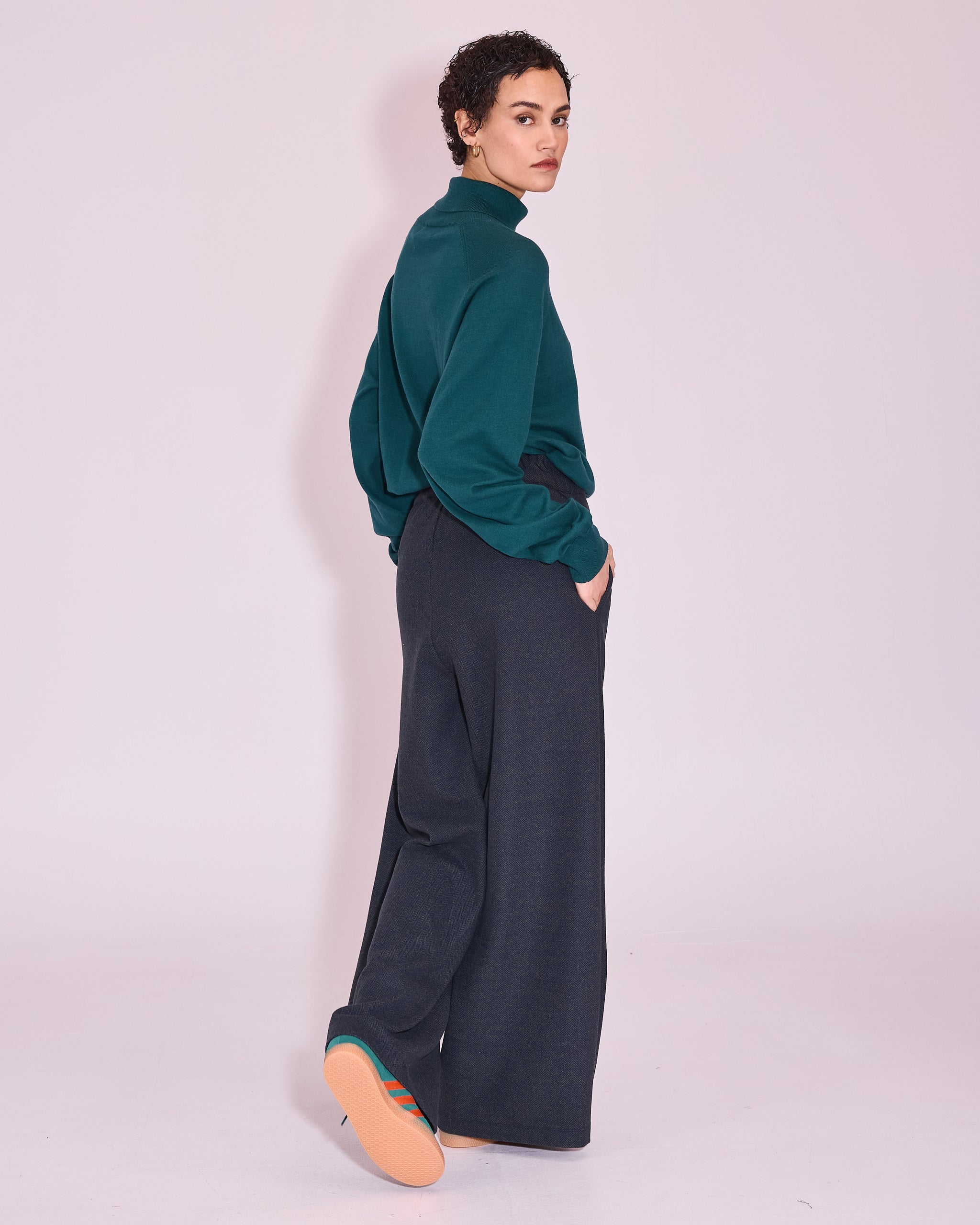 Egbert broek in dark green herringbone