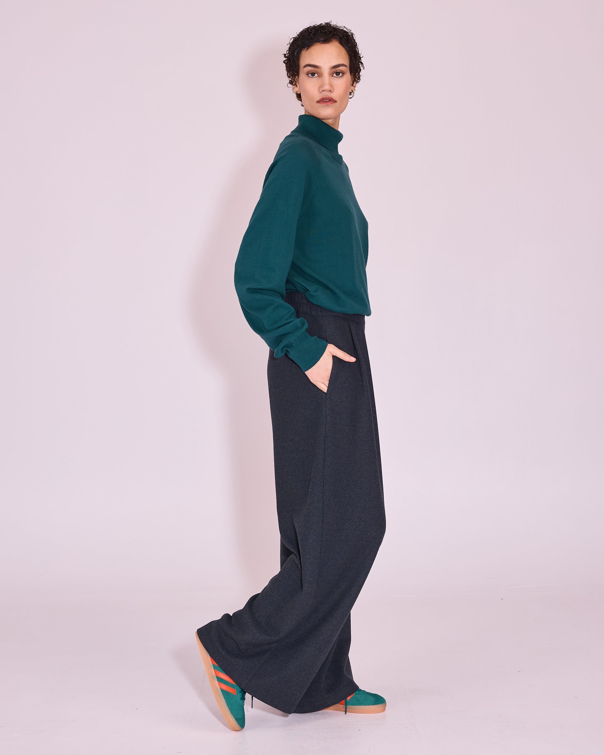 Egbert broek in dark green herringbone