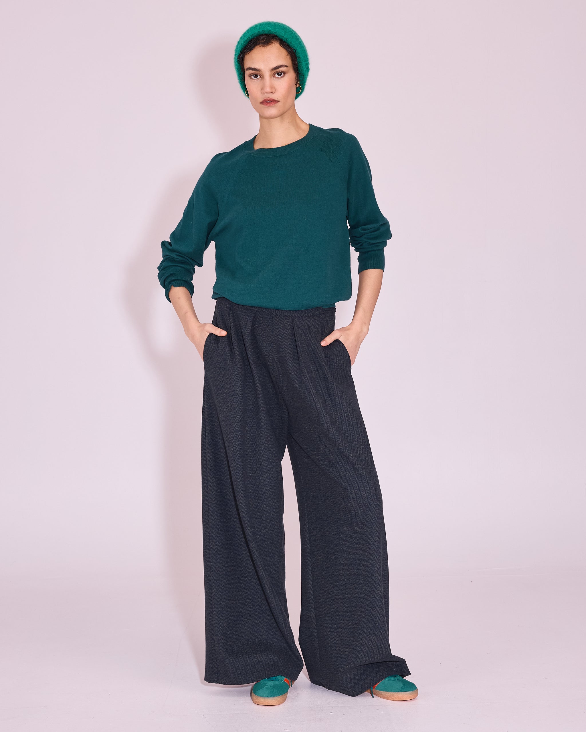 Egbert broek in dark green herringbone