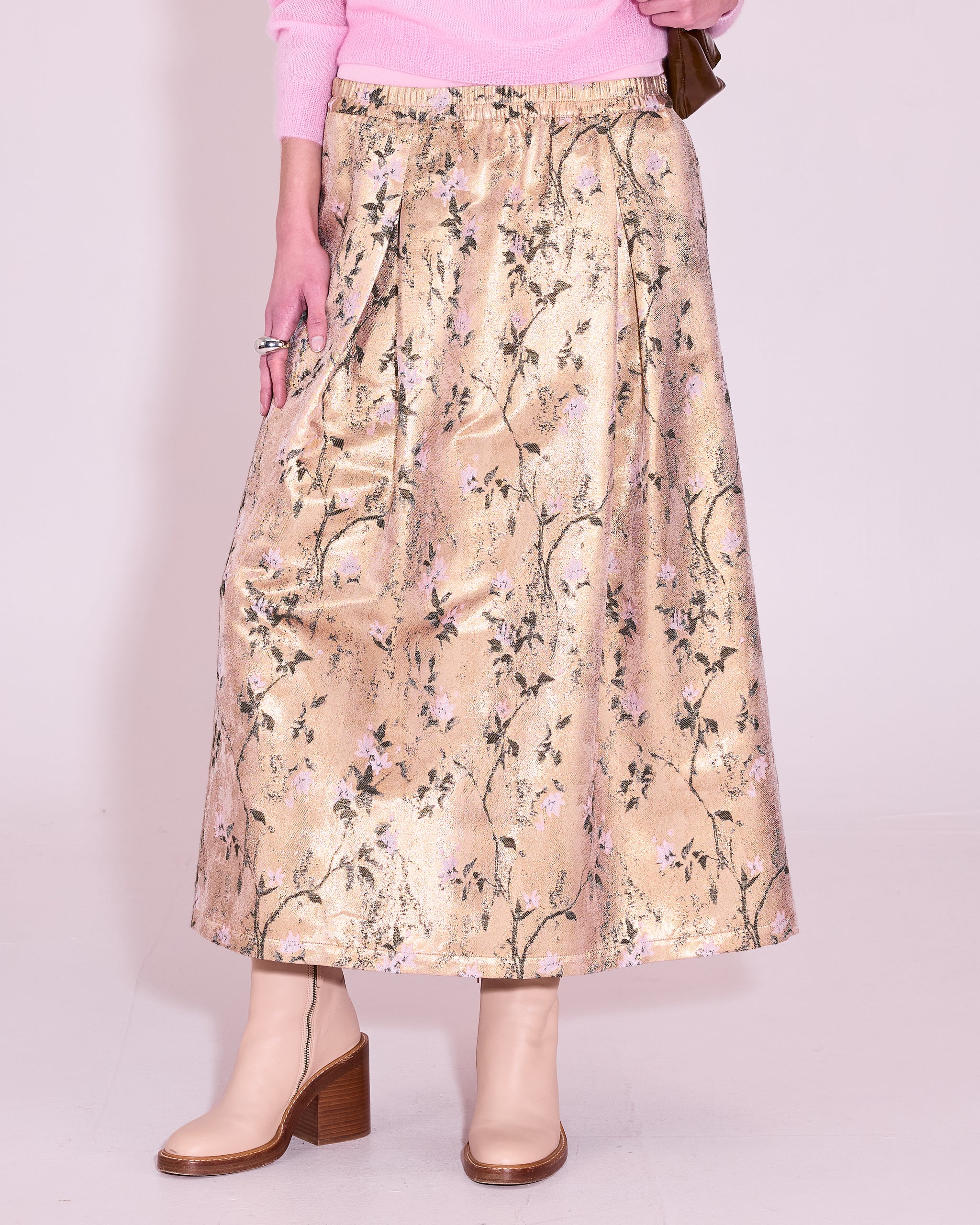 Joplin skirt in gold floral jacquard