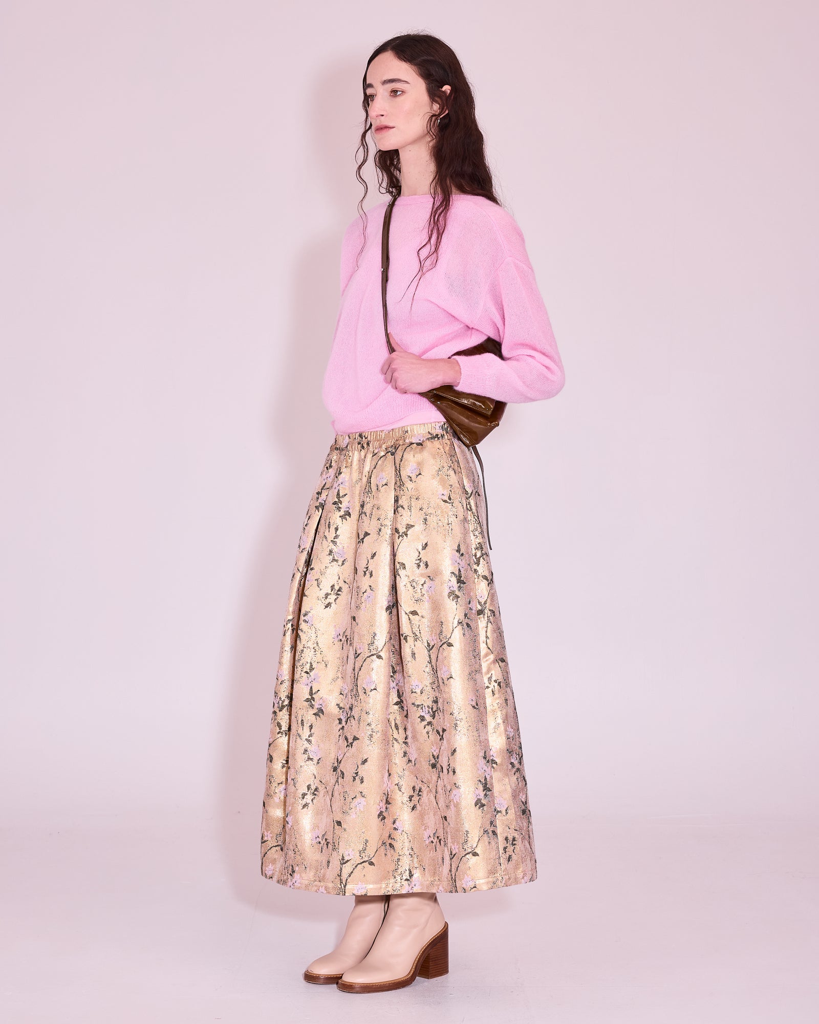 Joplin skirt in gold floral jacquard