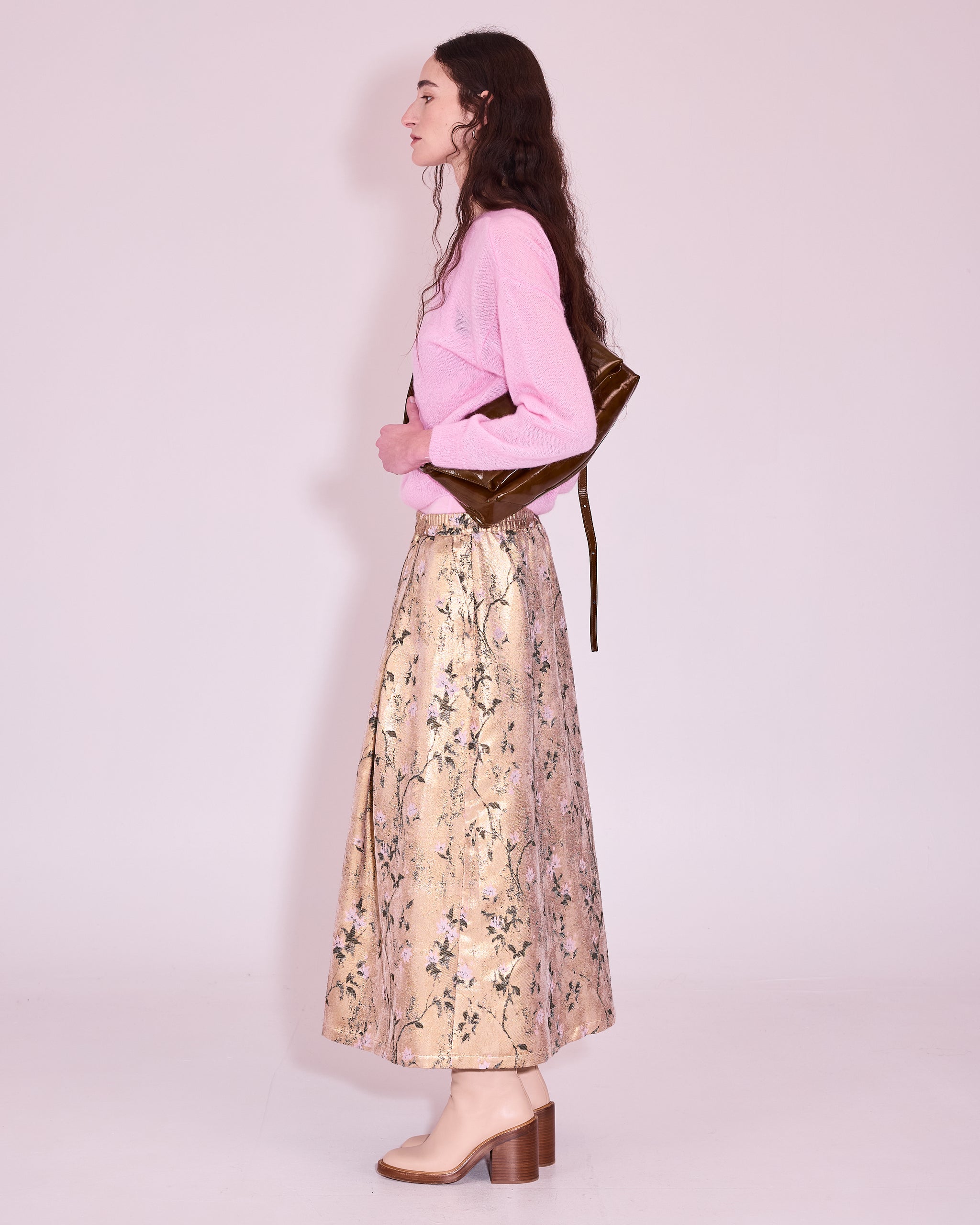 Joplin skirt in gold floral jacquard
