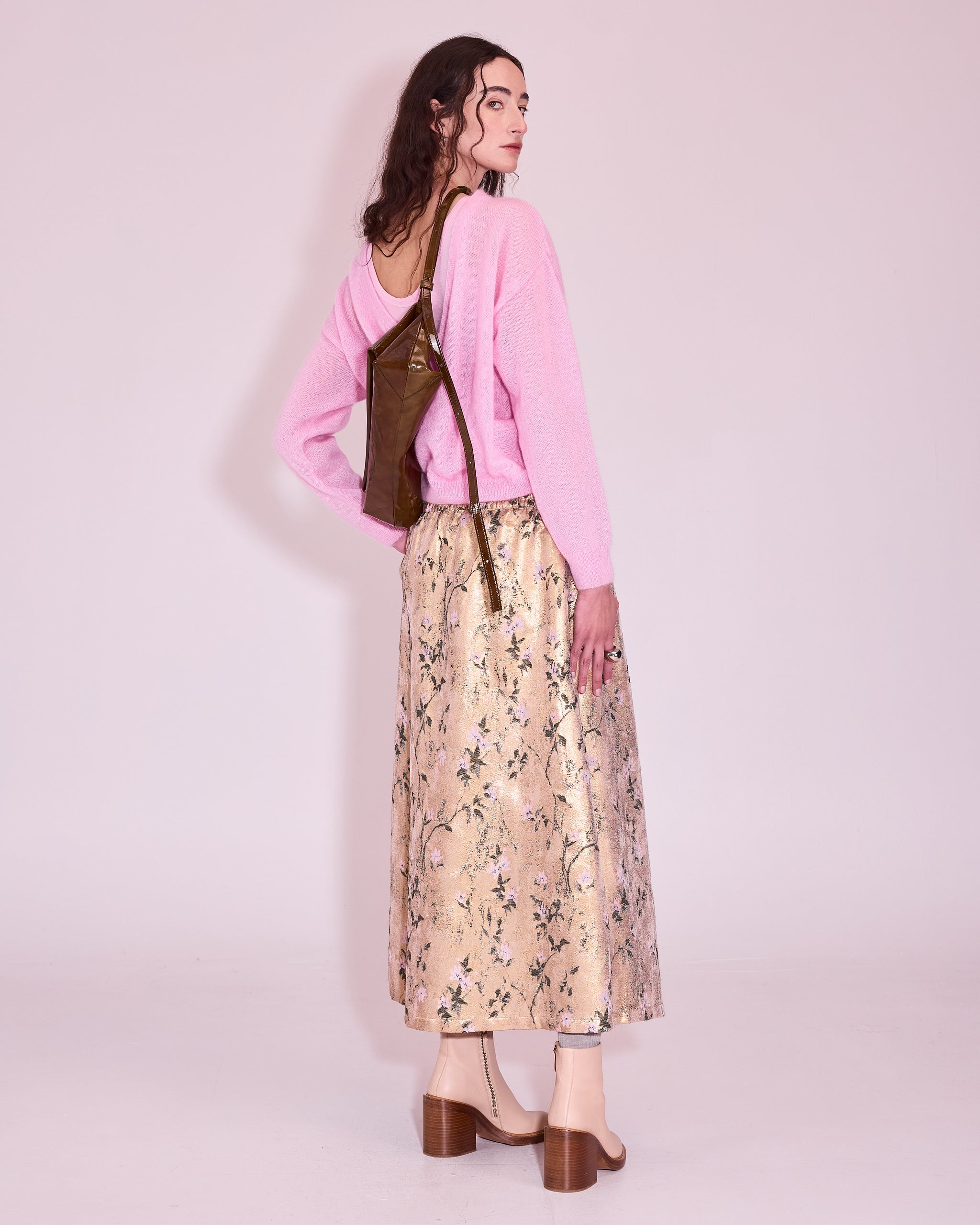 Joplin skirt in gold floral jacquard