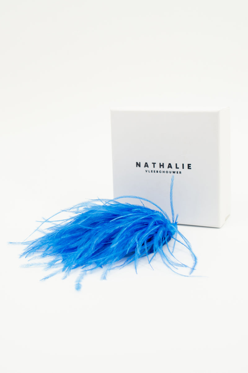 Zaza brooch in Santorini blue feathers