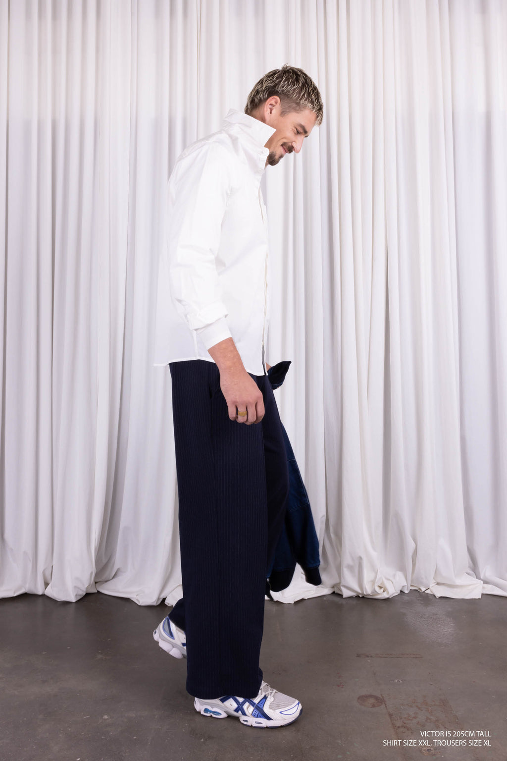 Egon navy pinstripe trousers