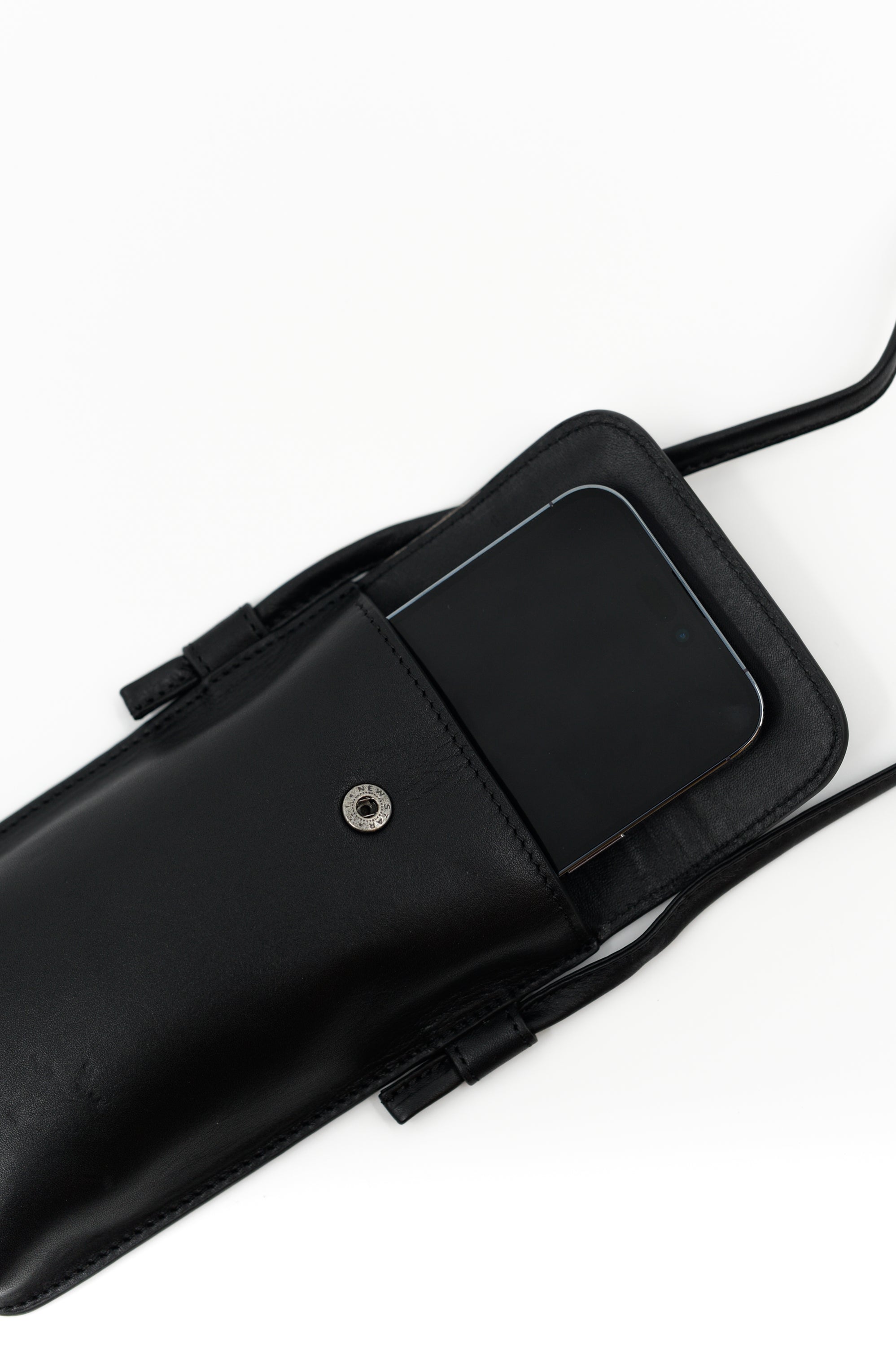 Smartphone bag in zwart nappaleer