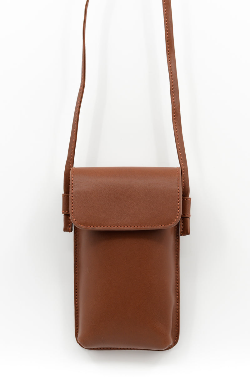 Smartphone bag in cognac nappa leather