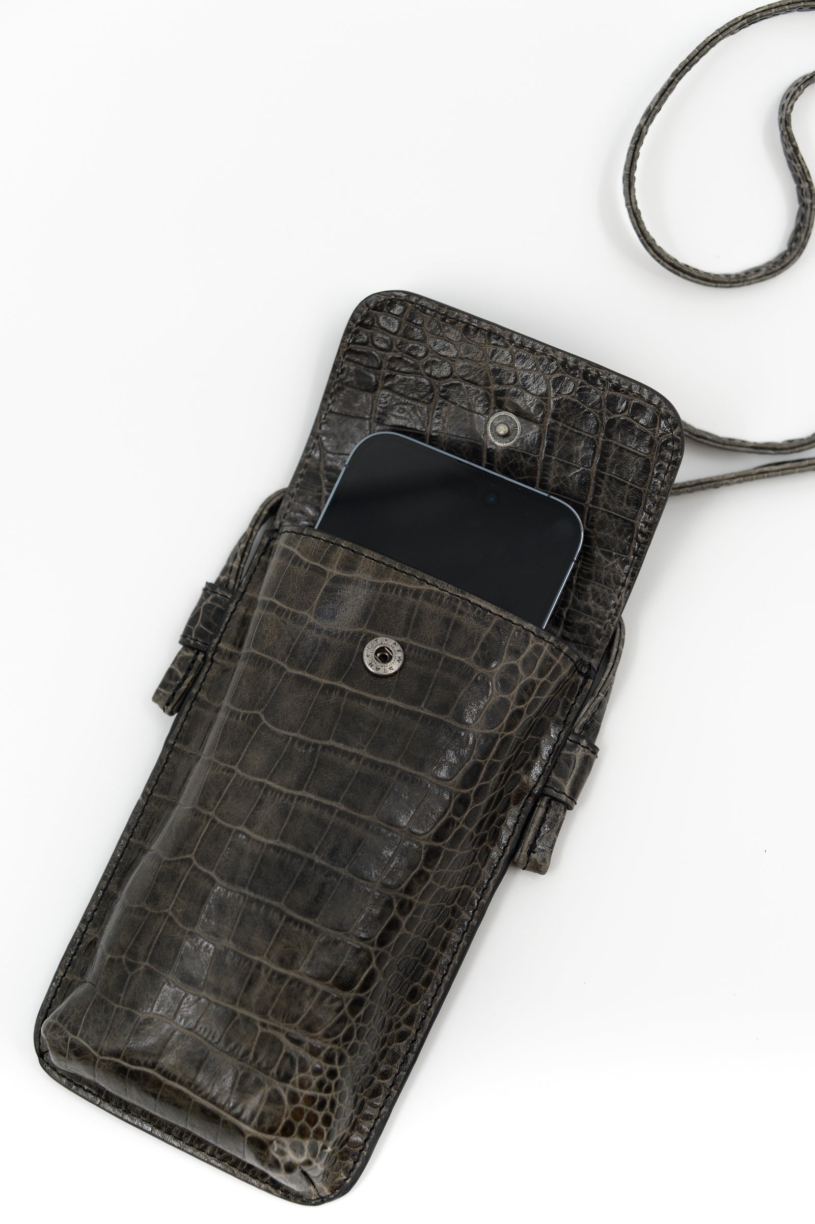 Smartphone Tasche in Kroko Schwarz Oliv