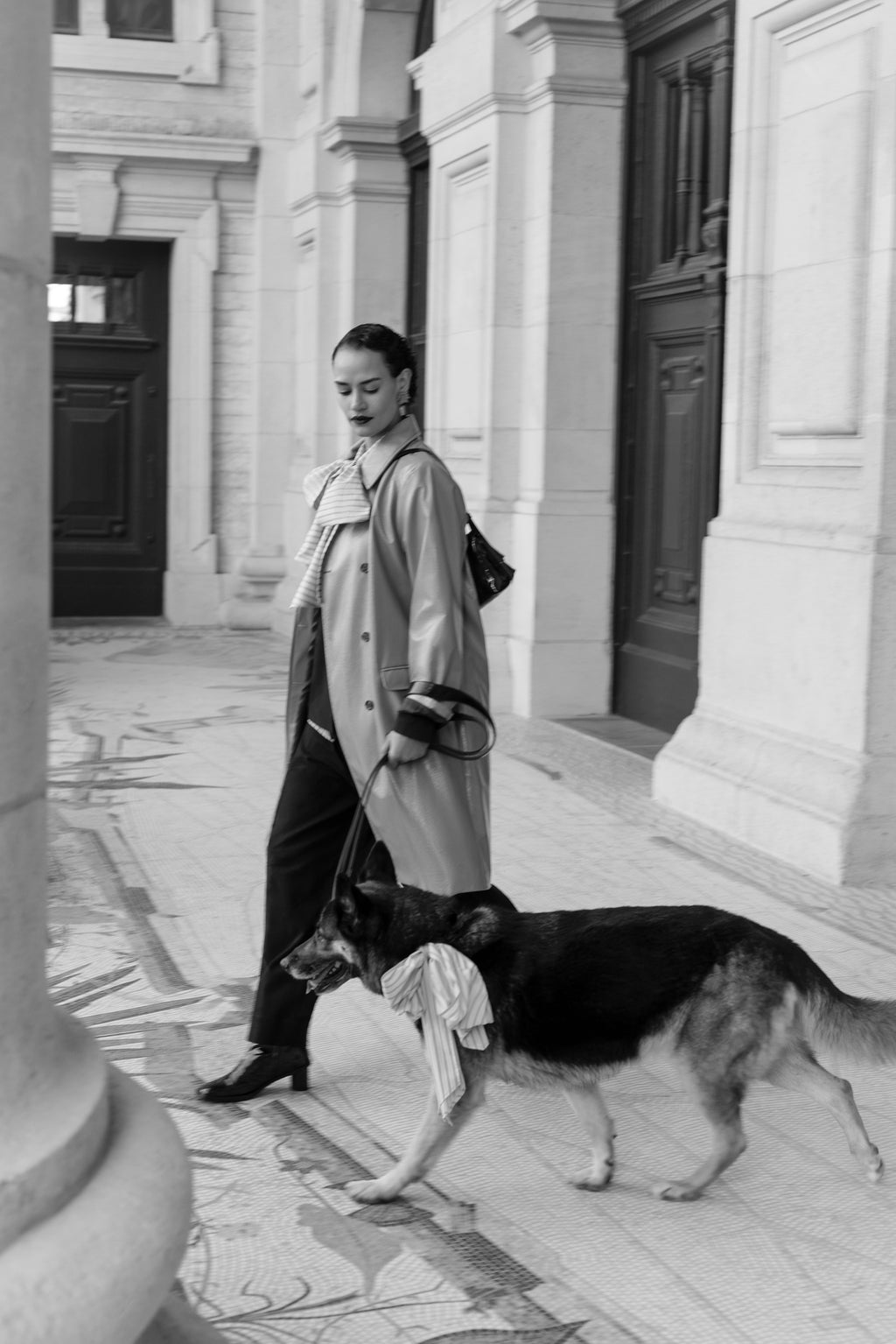 Olive bow in lilac blue vintage cotton stripes