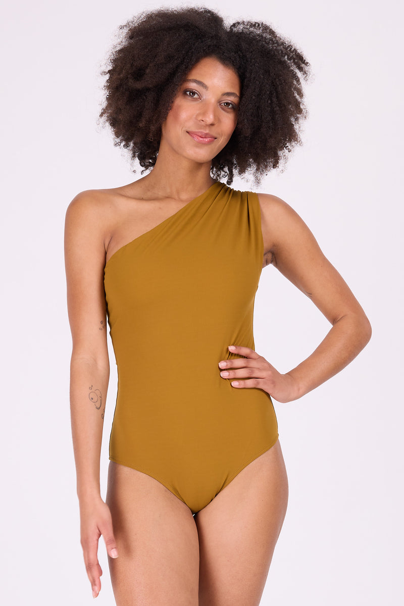 Mustard asymmetrical swimsuit