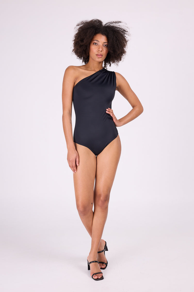 Black asymmetrical swimsuit
